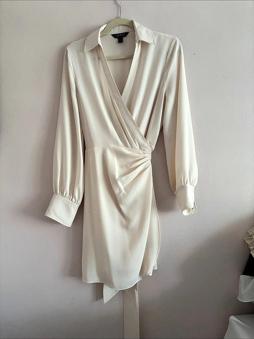 Lauren Ralph Lauren Cream Wrap Mini Dress